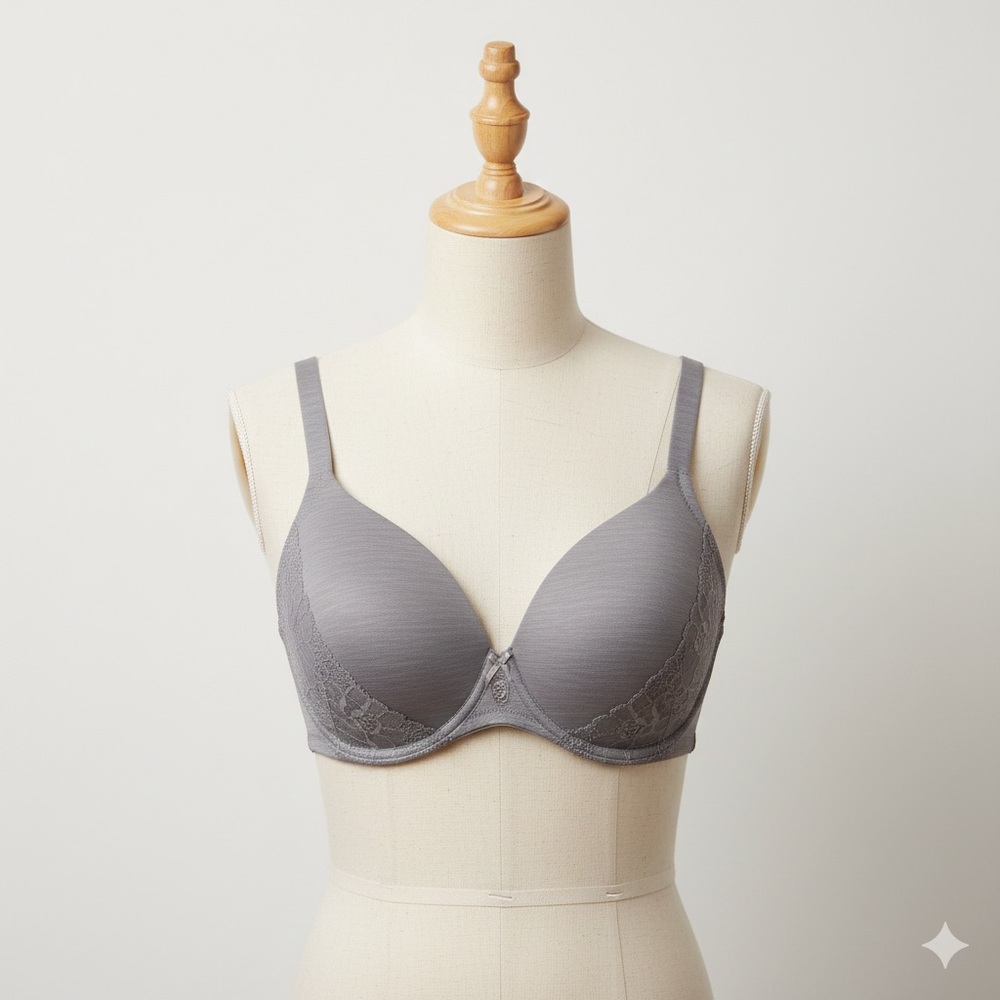 Cacique 44D Lane Bryant Lightly Lined UW Full Coverage Gray w/lace